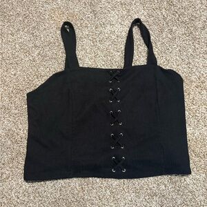 Forever 21 Black Lace-Up Cropped Tank Top